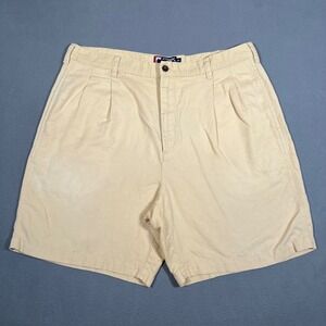 Chaps Ralph Lauren Linen Blend‎ Chino Shorts Pleated Khaki Beige Mens Size 38